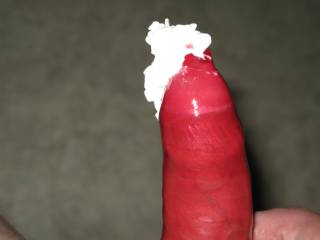 Cream Dick Porn - my dick in red strawberry condom with a tip of whipped cream ...